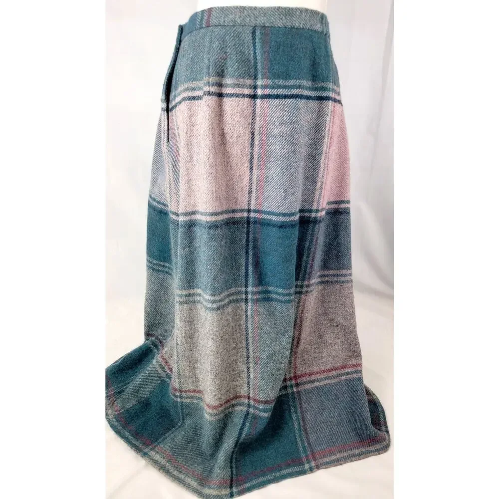 Alan Paine Wool Plaid Midi Skirt Scottish Tweed Preppy Size 12
